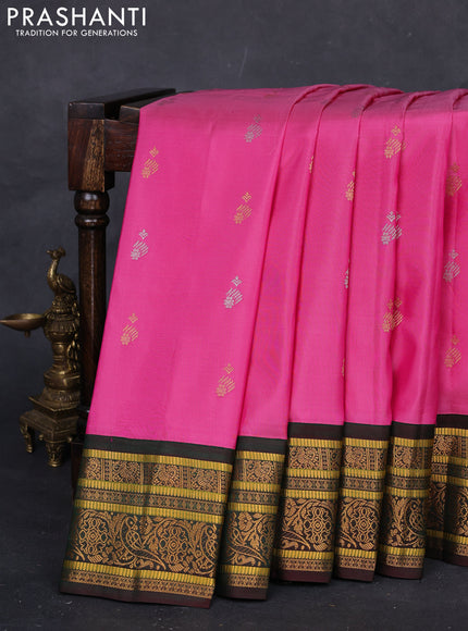 Pink & Green Gadwal Silk - Buttas