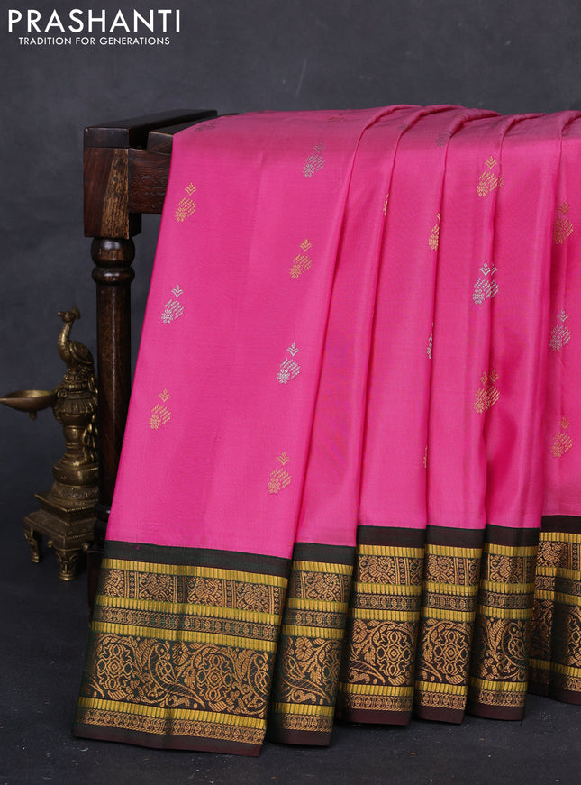 Pink & Green Gadwal Silk - Buttas