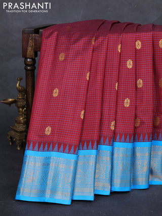 Maroon & Cs Blue Gadwal Silk - Checks