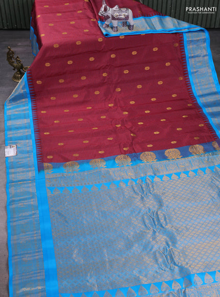 Maroon & Cs Blue Gadwal Silk - Checks