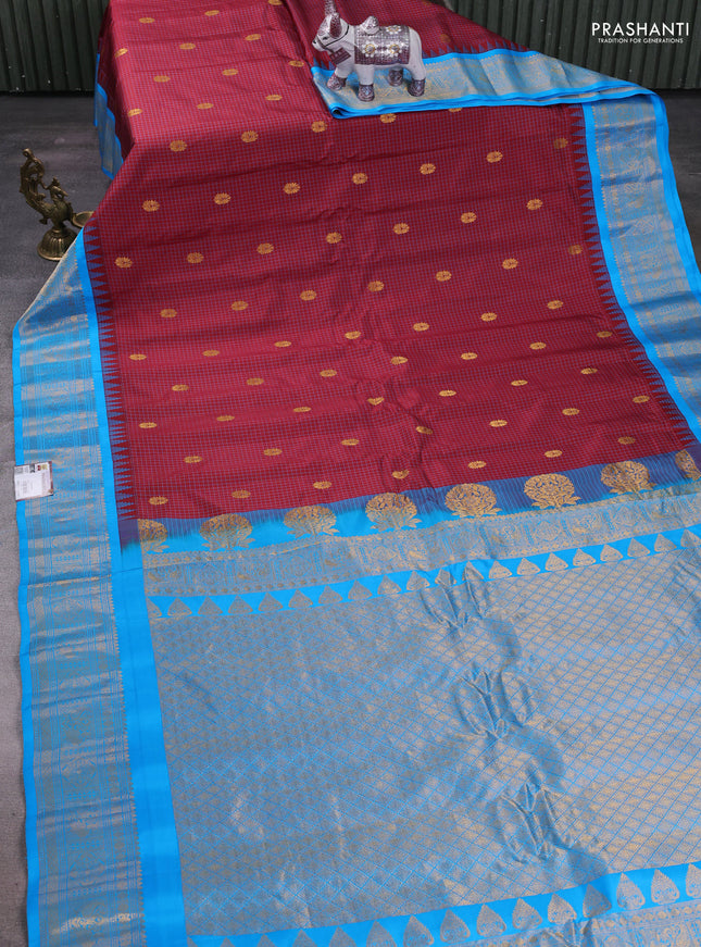 Maroon & Cs Blue Gadwal Silk - Checks