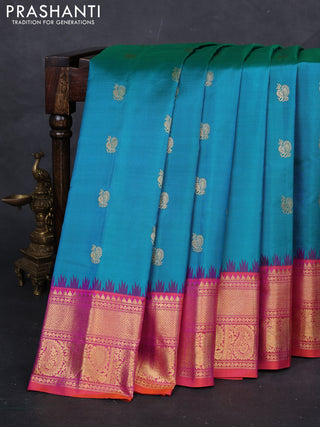Teal Blue & Pink Gadwal Silk - Buttas