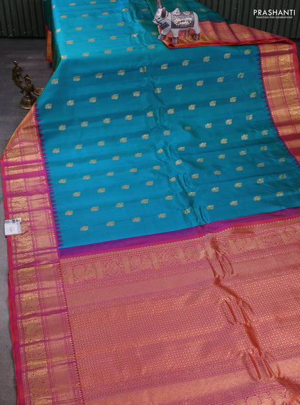 Teal Blue & Pink Gadwal Silk - Buttas
