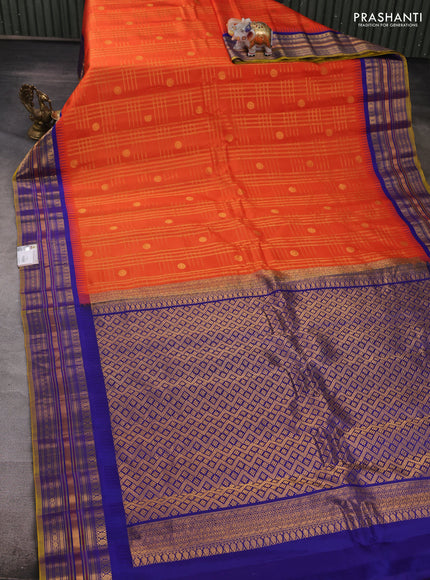 Rust & Blue Gadwal Silk - Checks