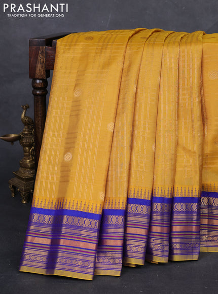 Mustard Yellow & Blue Gadwal Silk - Checks