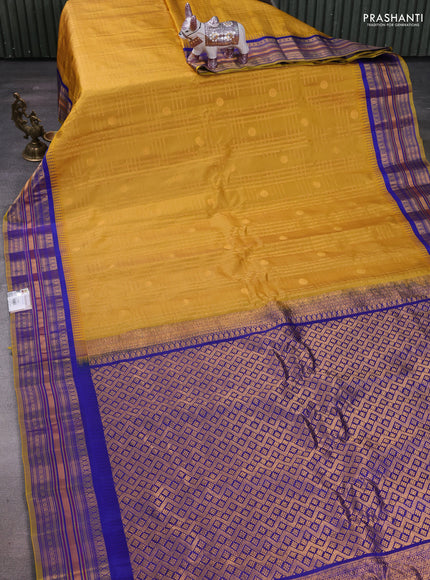 Mustard Yellow & Blue Gadwal Silk - Checks