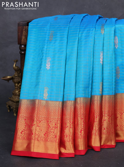 Cs Blue & Red Gadwal Silk - Checks