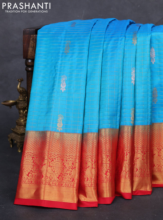 Cs Blue & Red Gadwal Silk - Checks