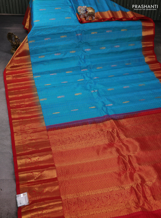 Cs Blue & Red Gadwal Silk - Checks