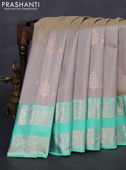 Grey & Teal Green Gadwal Silk Saree