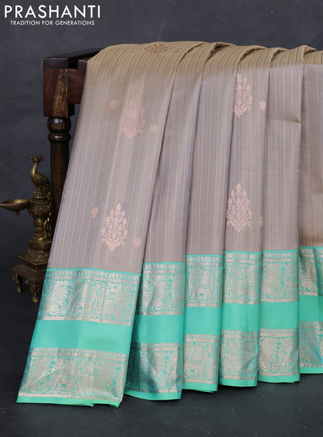 Grey & Teal Green Gadwal Silk Saree