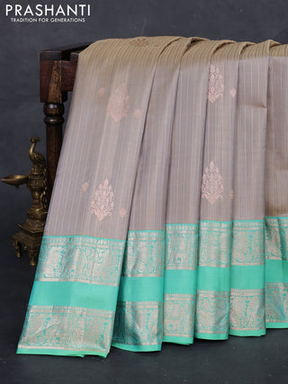 Grey & Teal Green Gadwal Silk Saree
