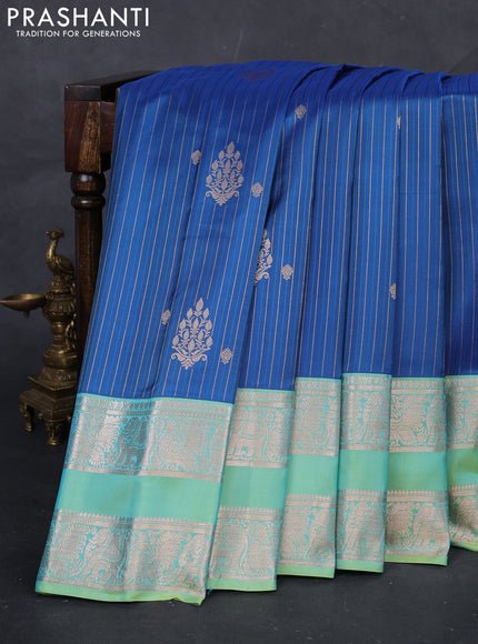 Blue & Teal Green Gadwal Silk Saree