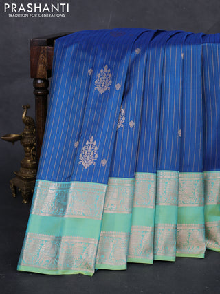 Blue & Teal Green Gadwal Silk Saree
