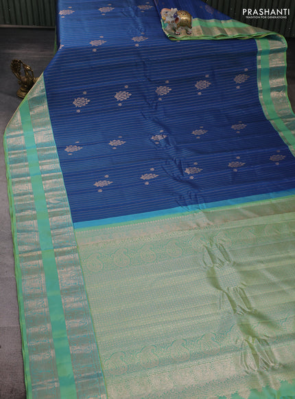 Blue & Teal Green Gadwal Silk Saree