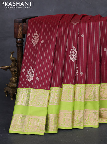 Maroon & Lime Green Gadwal Silk Saree