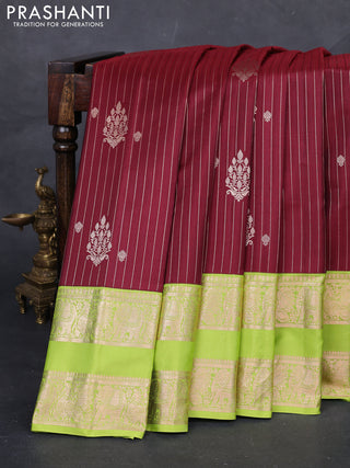 Maroon & Lime Green Gadwal Silk Saree