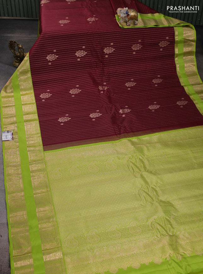 Maroon & Lime Green Gadwal Silk Saree