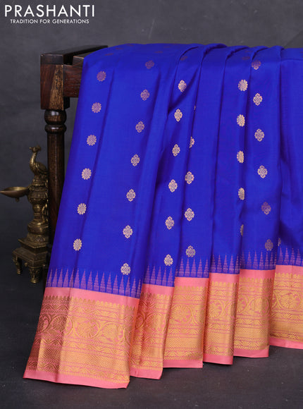 Blue & Peach Pink Gadwal Silk - Buttas