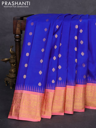 Blue & Peach Pink Gadwal Silk - Buttas