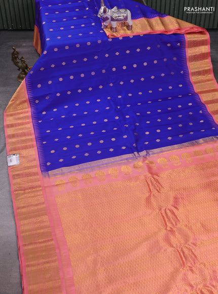 Blue & Peach Pink Gadwal Silk - Buttas