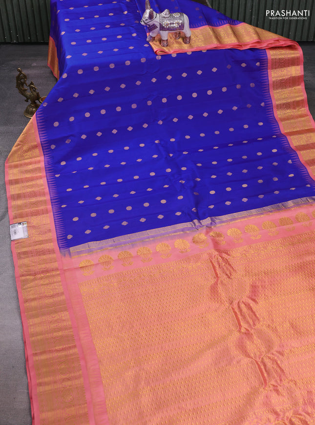Blue & Peach Pink Gadwal Silk - Buttas