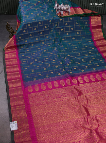 Green & Pink Gadwal Silk - Checks