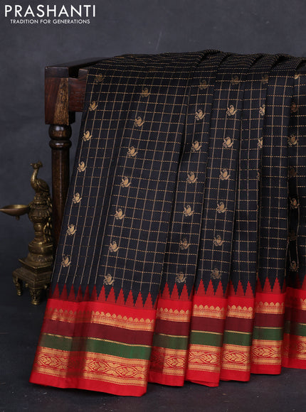 Black & Red Gadwal Silk - Checks