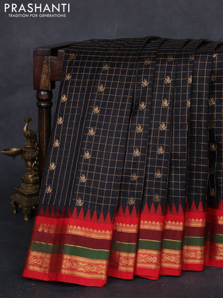 Black & Red Gadwal Silk - Checks