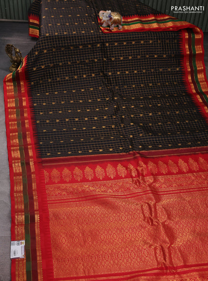 Black & Red Gadwal Silk - Checks