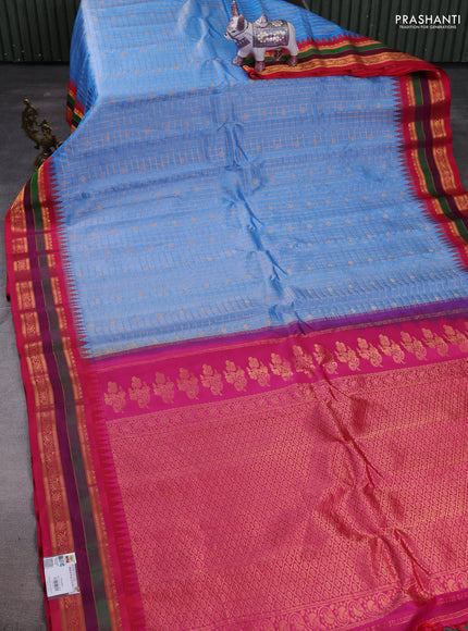 Cs Blue & Pink Gadwal Silk- Buttas