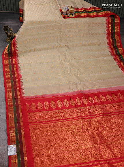 Beige & Red Gadwal Silk - Checks