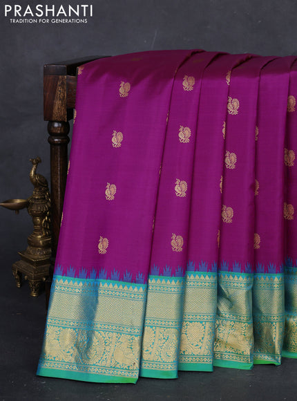 Magenta Pink & Teal Blue Gadwal Silk - Buttas