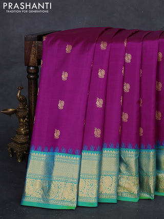 Magenta Pink & Teal Blue Gadwal Silk - Buttas