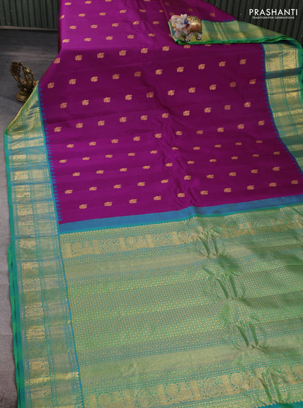 Magenta Pink & Teal Blue Gadwal Silk - Buttas