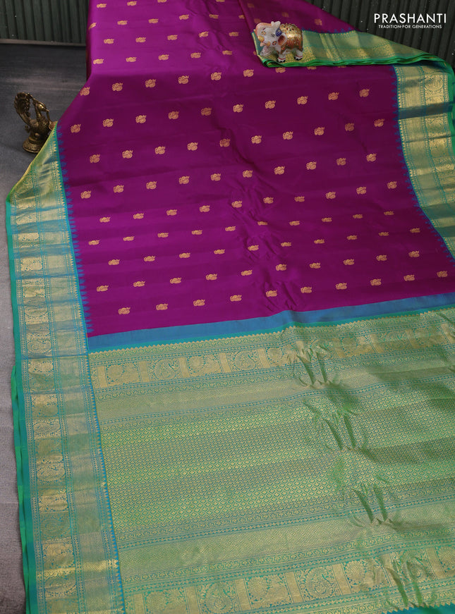 Magenta Pink & Teal Blue Gadwal Silk - Buttas