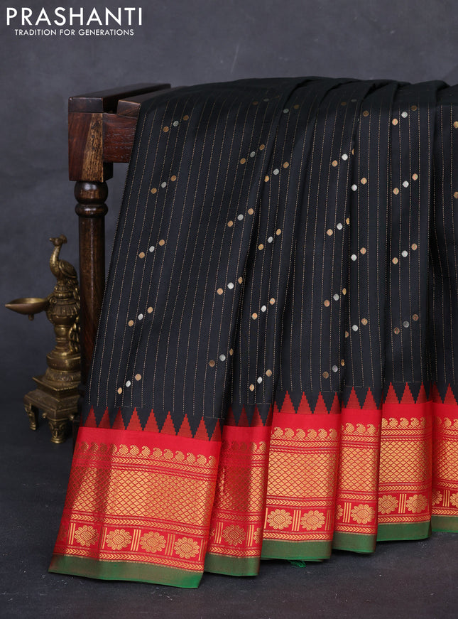 Black & Red Gadwal Silk Saree
