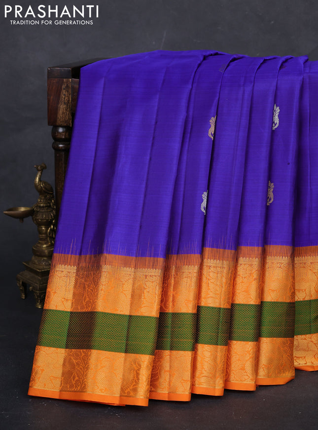 Blue & Orange Gadwal Silk - Buttas