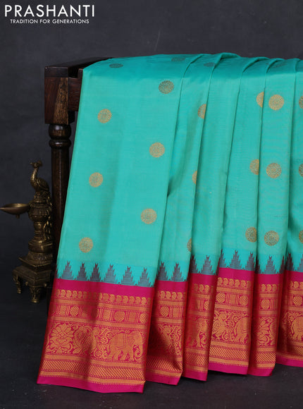Teal Green & Pink Gadwal Silk - Buttas