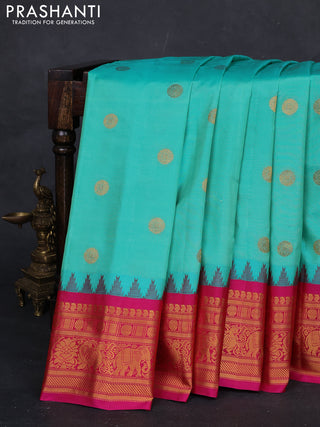 Teal Green & Pink Gadwal Silk - Buttas