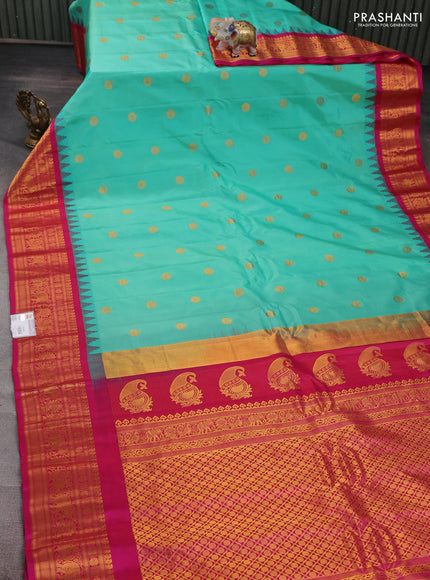 Teal Green & Pink Gadwal Silk - Buttas