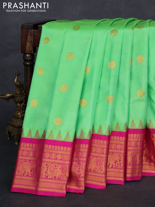 Teal Green & Pink Gadwal Silk - Buttas