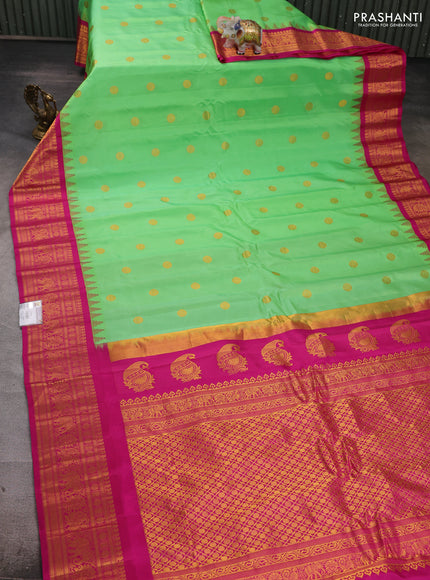 Teal Green & Pink Gadwal Silk - Buttas