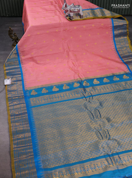Mauve Pink & Teal Blue Gadwal Silk - Checks