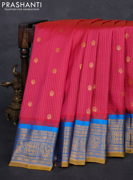 Pink & Cs Blue Gadwal Silk - Checks