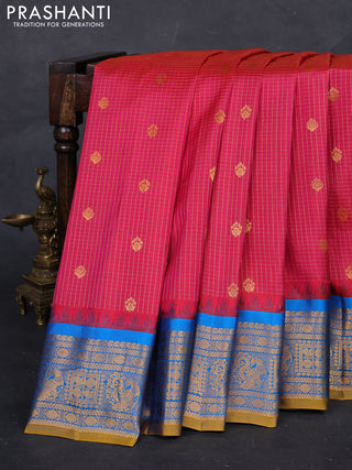 Pink & Cs Blue Gadwal Silk - Checks