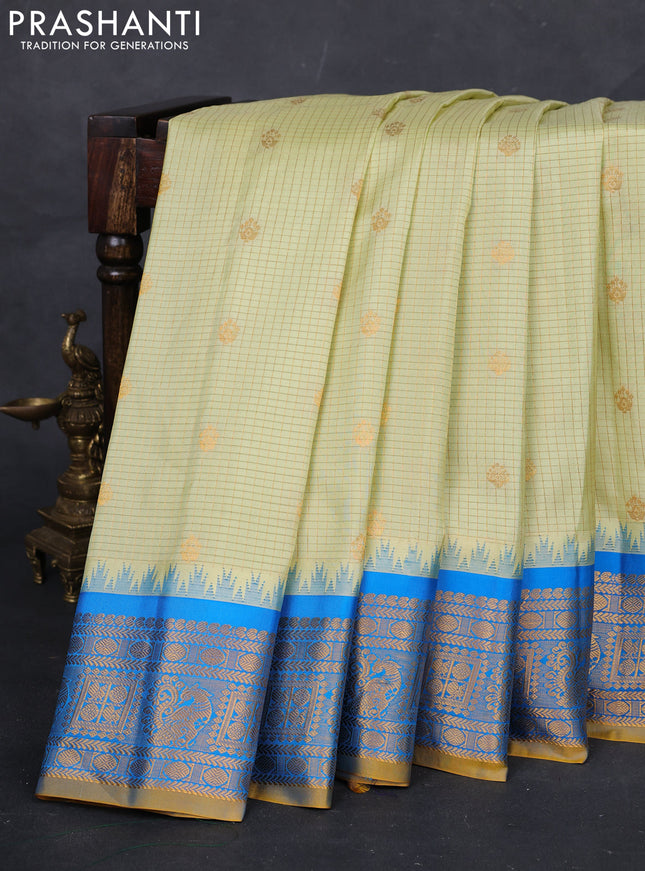 Elaichi Green & Cs Blue Gadwal Silk - Checks