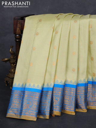 Elaichi Green & Cs Blue Gadwal Silk - Checks