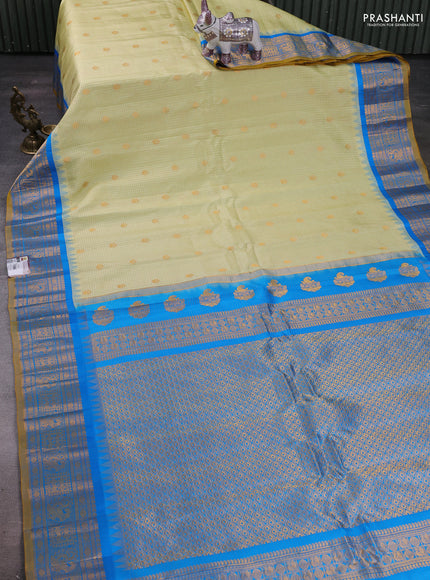 Elaichi Green & Cs Blue Gadwal Silk - Checks