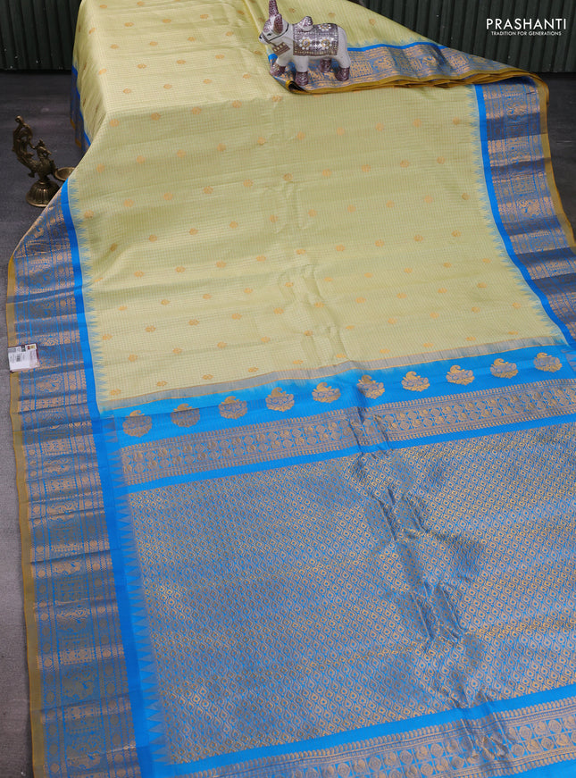 Elaichi Green & Cs Blue Gadwal Silk - Checks
